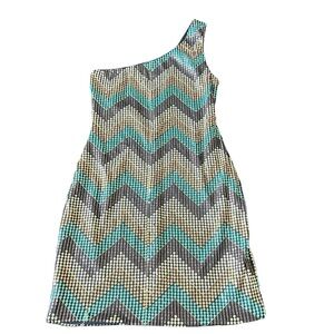 Vintage Frederick’s of Hollywood Sequin Chevron One Shoulder Bodycon Dress SizeM